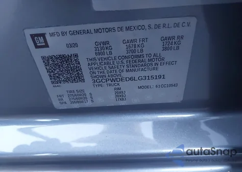 2020 Chevrolet Silverado 1500 2Wd Short Bed Rst из США, поврежденный, VIN 3GCPWDED6LG315191